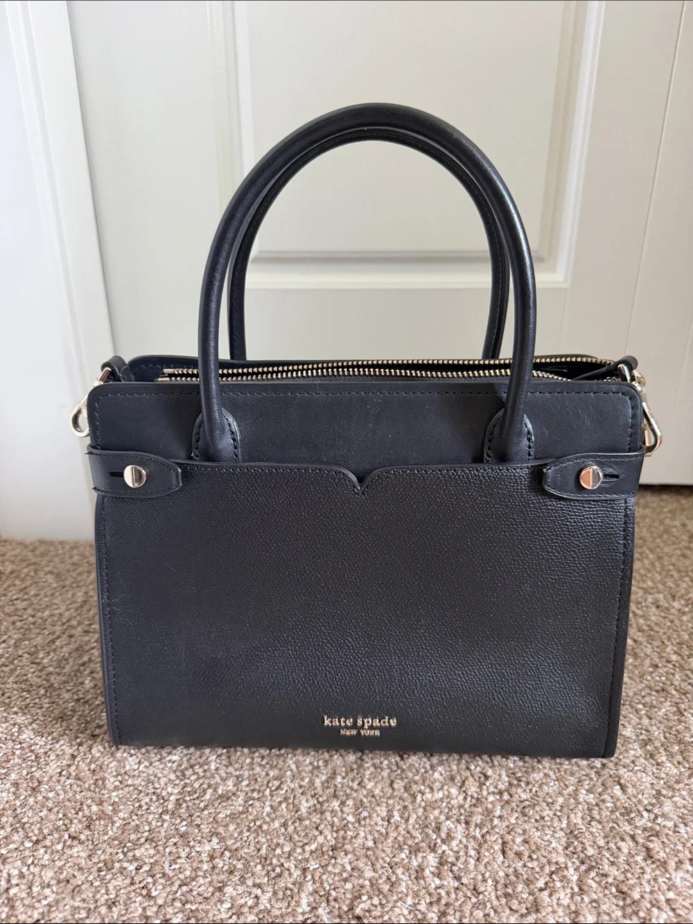 kate spade black leather satchel with gold hardware accents